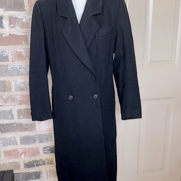 Vintage Donny Brook Black Double-Breasted Long Wool Coat Timeless Classic Sz 4P - Picture 1 of 12